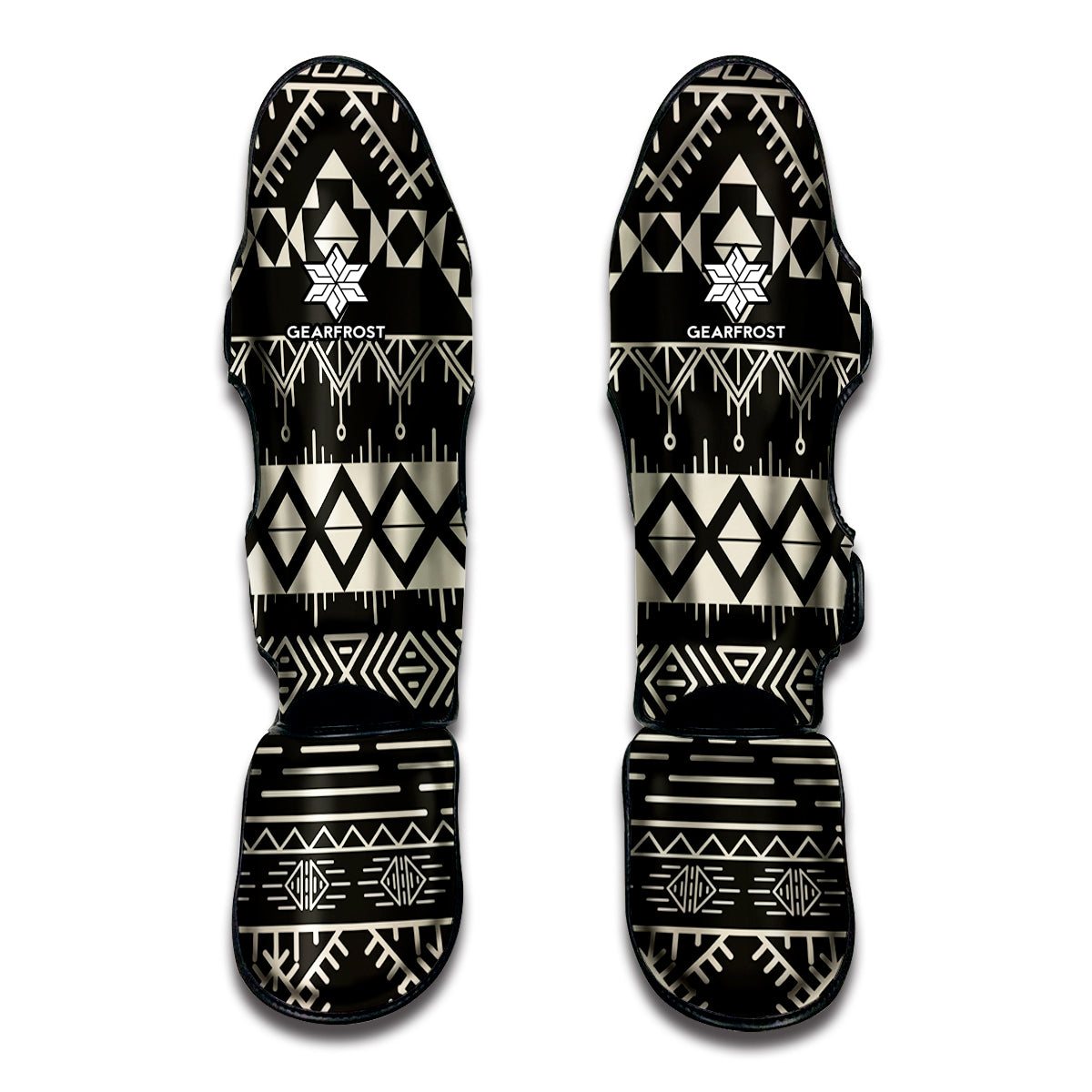Black And Beige Aztec Pattern Print Muay Thai Shin Guard