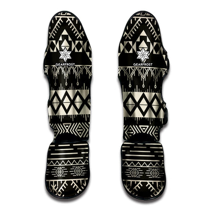 Black And Beige Aztec Pattern Print Muay Thai Shin Guard