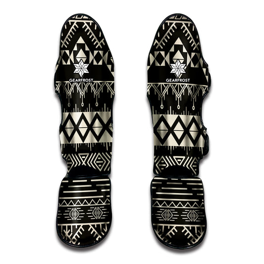 Black And Beige Aztec Pattern Print Muay Thai Shin Guard