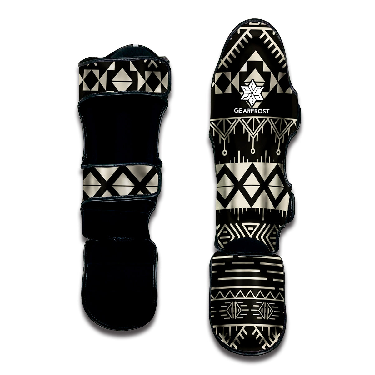 Black And Beige Aztec Pattern Print Muay Thai Shin Guard