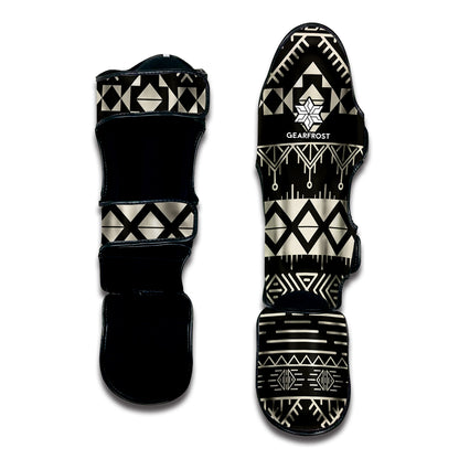 Black And Beige Aztec Pattern Print Muay Thai Shin Guard