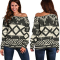 Black And Beige Aztec Pattern Print Off The Shoulder Sweatshirt