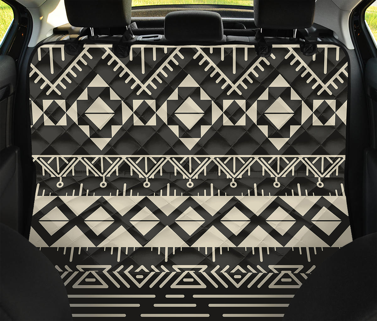 Black And Beige Aztec Pattern Print Pet Car Back Seat Cover