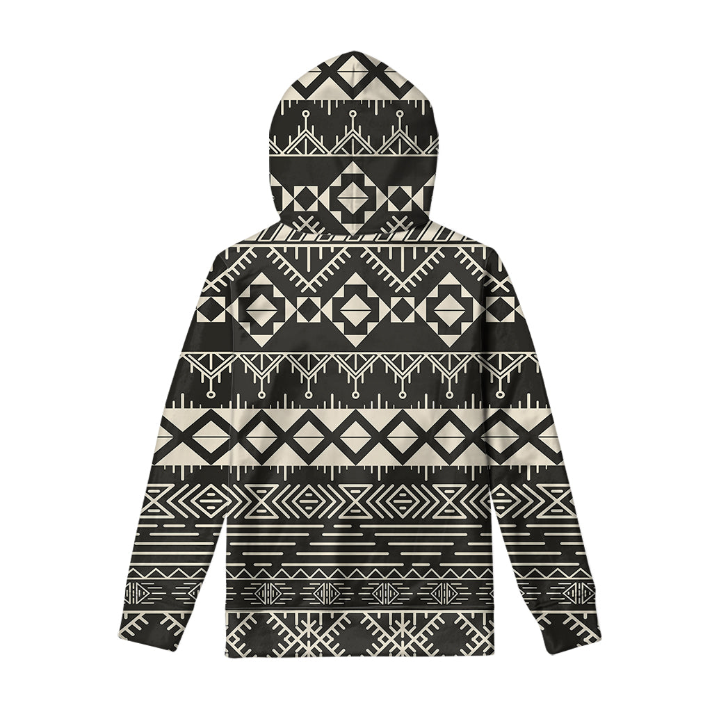 Black And Beige Aztec Pattern Print Pullover Hoodie