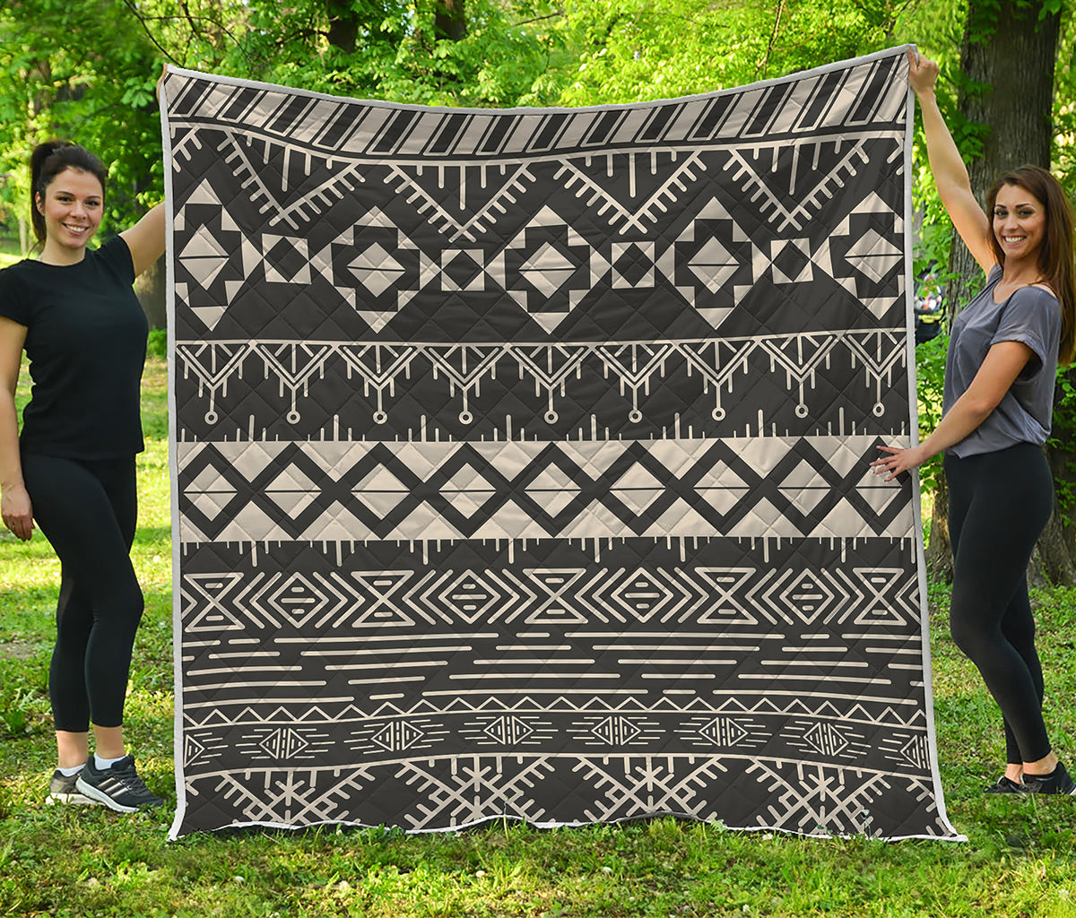 Black And Beige Aztec Pattern Print Quilt