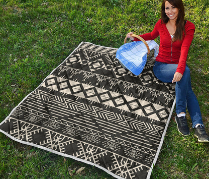 Black And Beige Aztec Pattern Print Quilt