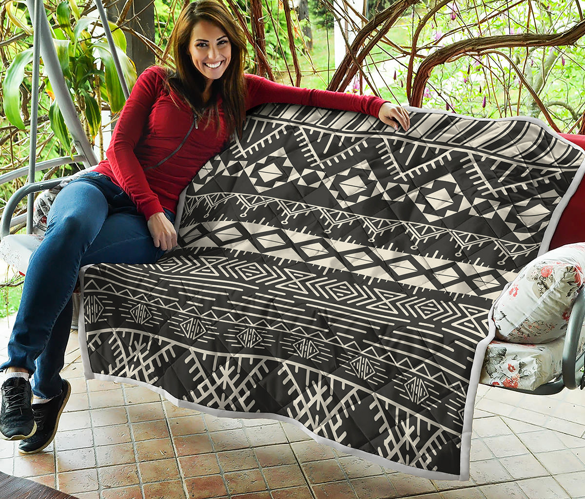 Black And Beige Aztec Pattern Print Quilt