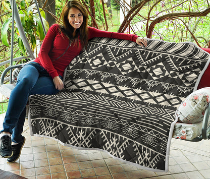 Black And Beige Aztec Pattern Print Quilt
