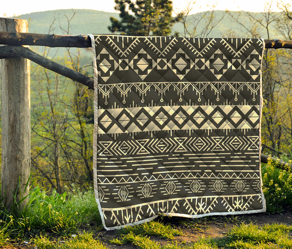 Black And Beige Aztec Pattern Print Quilt
