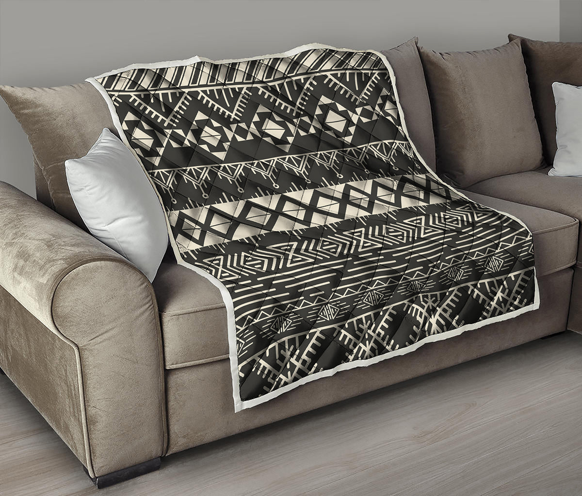 Black And Beige Aztec Pattern Print Quilt