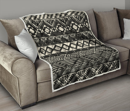 Black And Beige Aztec Pattern Print Quilt