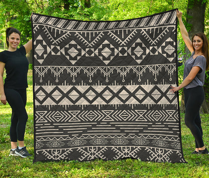 Black And Beige Aztec Pattern Print Quilt