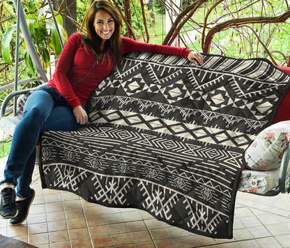 Black And Beige Aztec Pattern Print Quilt