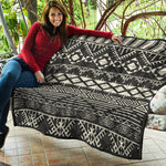 Black And Beige Aztec Pattern Print Quilt