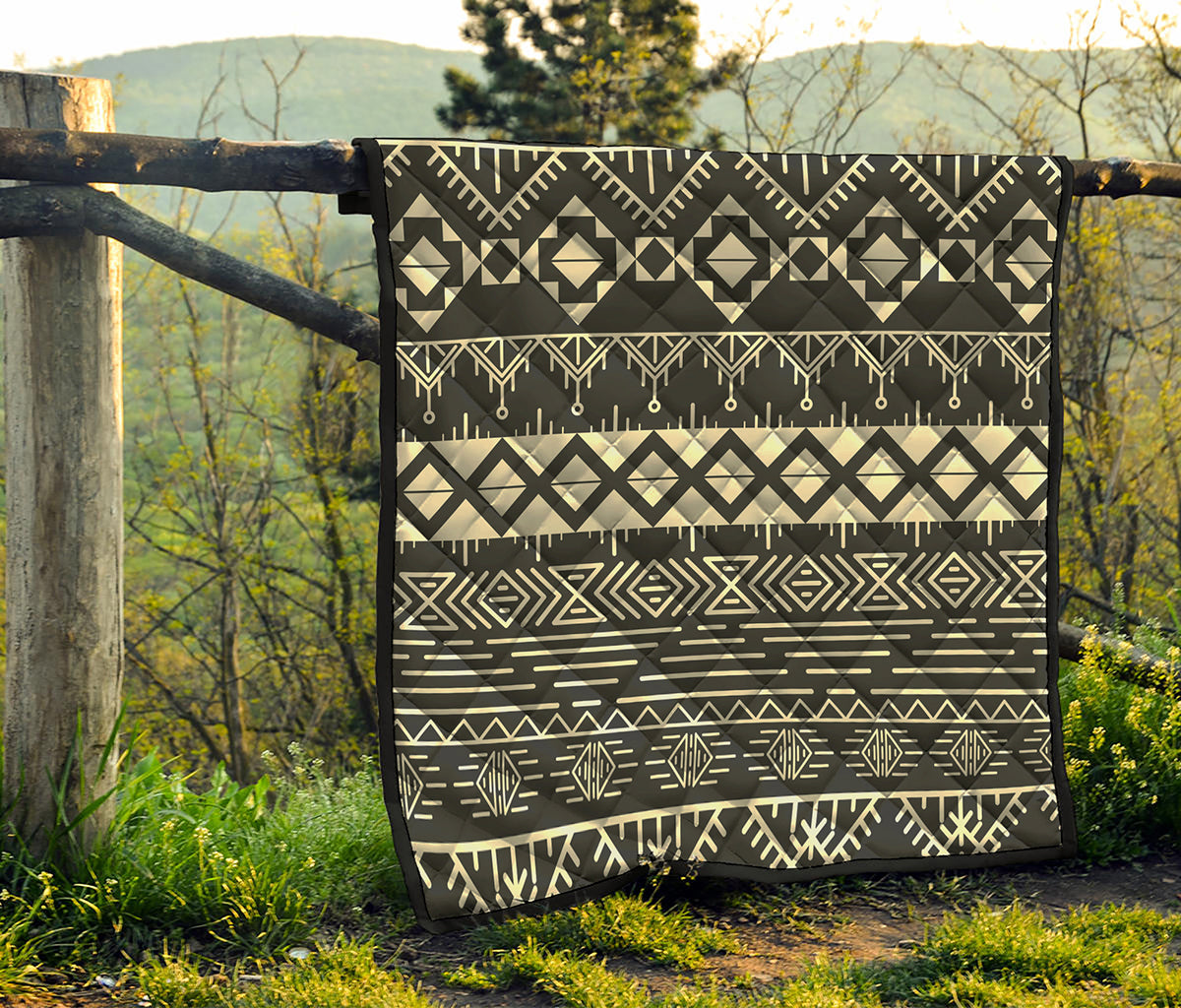 Black And Beige Aztec Pattern Print Quilt