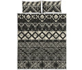 Black And Beige Aztec Pattern Print Quilt Bed Set