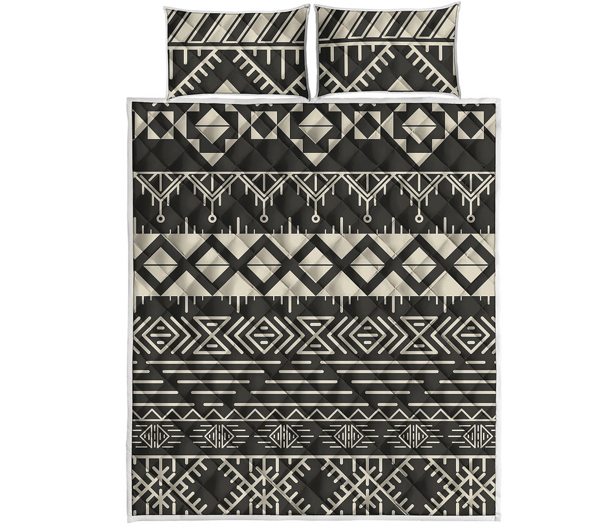 Black And Beige Aztec Pattern Print Quilt Bed Set