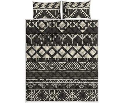 Black And Beige Aztec Pattern Print Quilt Bed Set