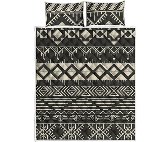 Black And Beige Aztec Pattern Print Quilt Bed Set