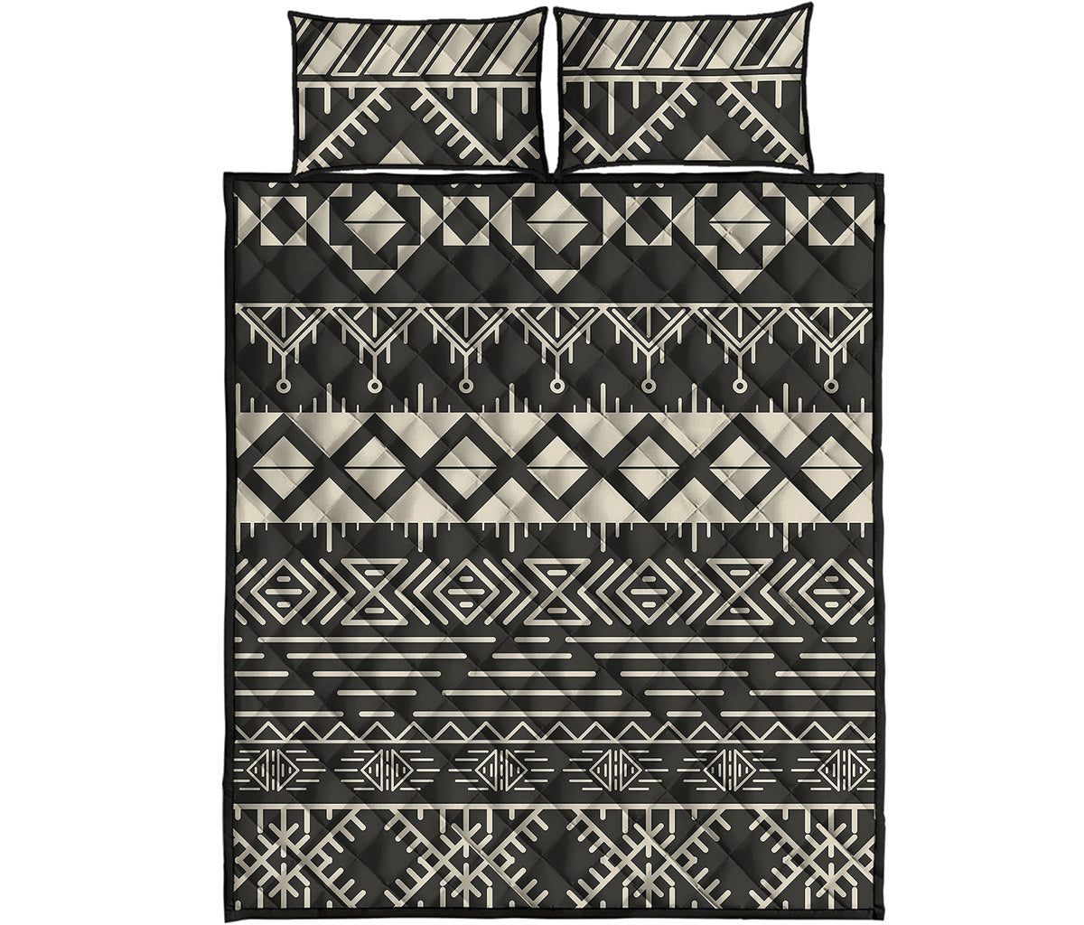 Black And Beige Aztec Pattern Print Quilt Bed Set