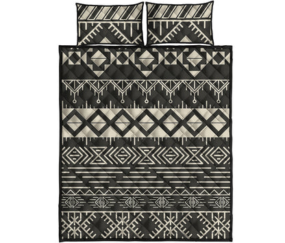 Black And Beige Aztec Pattern Print Quilt Bed Set