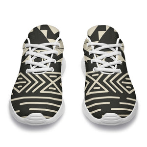 Black And Beige Aztec Pattern Print Sport Shoes GearFrost