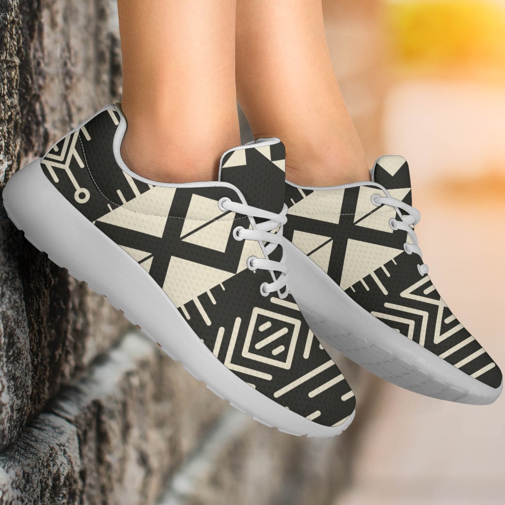 Black And Beige Aztec Pattern Print Sport Shoes GearFrost