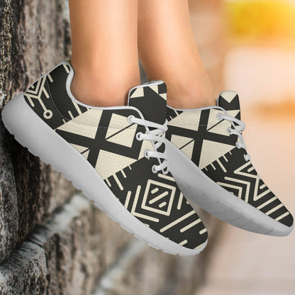 Black And Beige Aztec Pattern Print Sport Shoes GearFrost