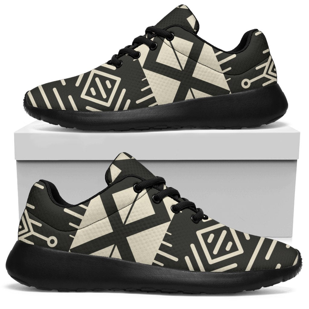Black And Beige Aztec Pattern Print Sport Shoes GearFrost