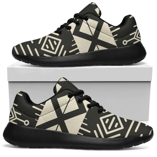 Black And Beige Aztec Pattern Print Sport Shoes GearFrost
