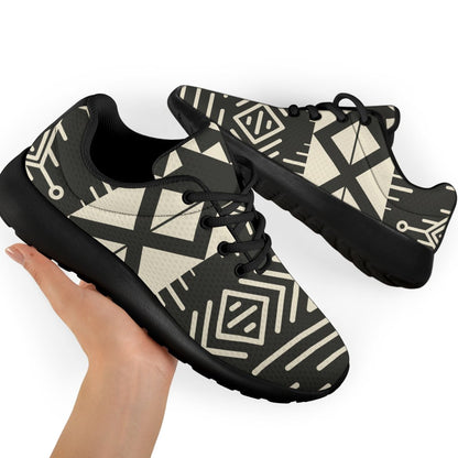 Black And Beige Aztec Pattern Print Sport Shoes GearFrost