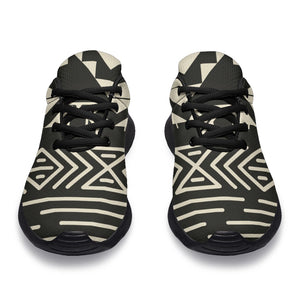 Black And Beige Aztec Pattern Print Sport Shoes GearFrost