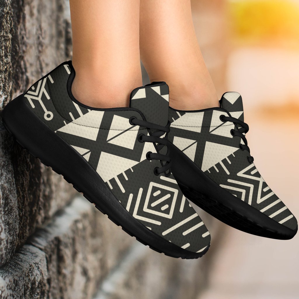 Black And Beige Aztec Pattern Print Sport Shoes GearFrost