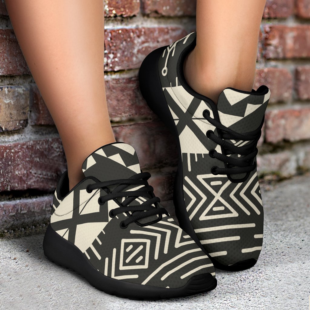 Black And Beige Aztec Pattern Print Sport Shoes GearFrost