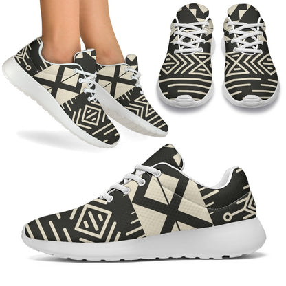 Black And Beige Aztec Pattern Print Sport Shoes GearFrost