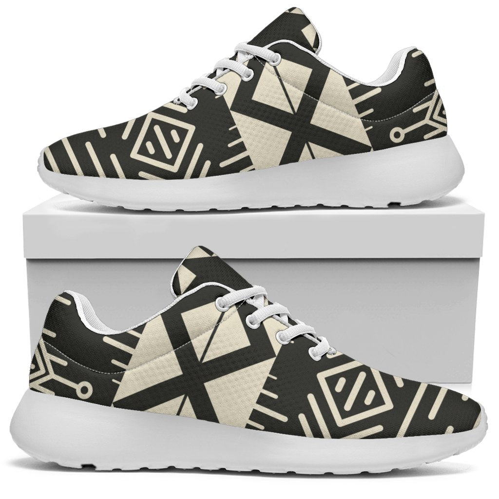 Black And Beige Aztec Pattern Print Sport Shoes GearFrost