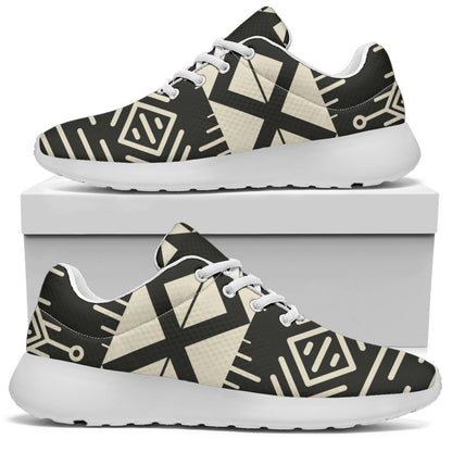 Black And Beige Aztec Pattern Print Sport Shoes GearFrost
