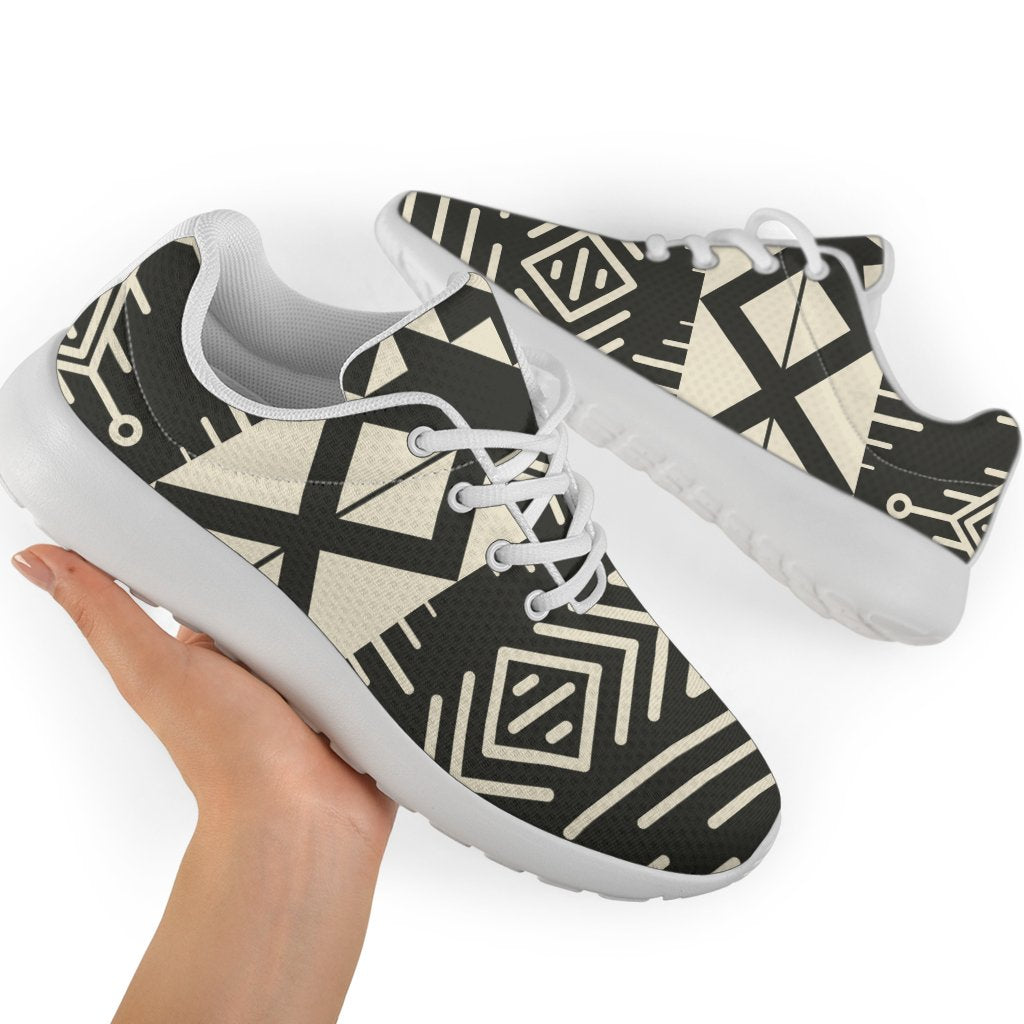 Black And Beige Aztec Pattern Print Sport Shoes GearFrost