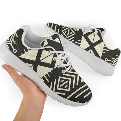Black And Beige Aztec Pattern Print Sport Shoes GearFrost