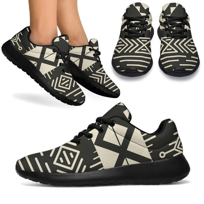 Black And Beige Aztec Pattern Print Sport Shoes GearFrost