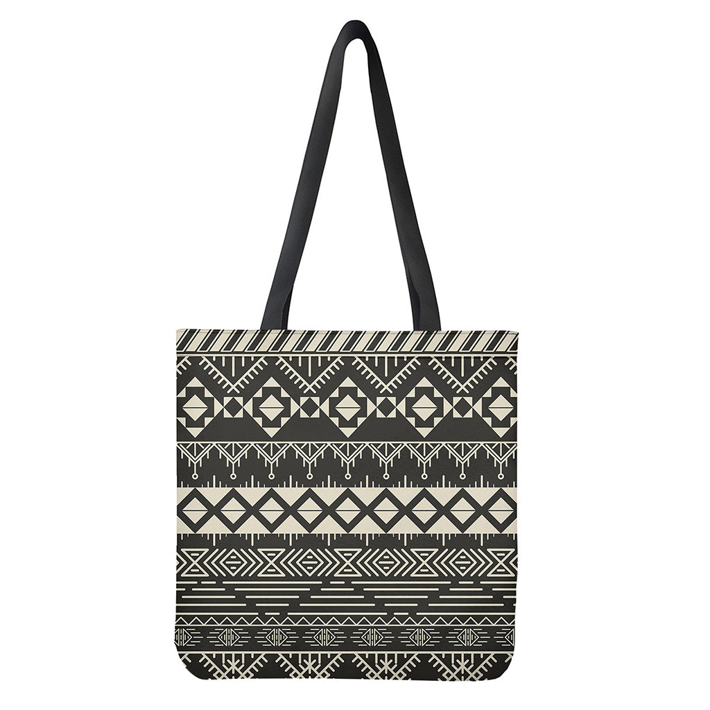 Black And Beige Aztec Pattern Print Tote Bag