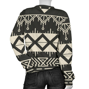 Black And Beige Aztec Pattern Print Women's Crewneck Sweatshirt GearFrost