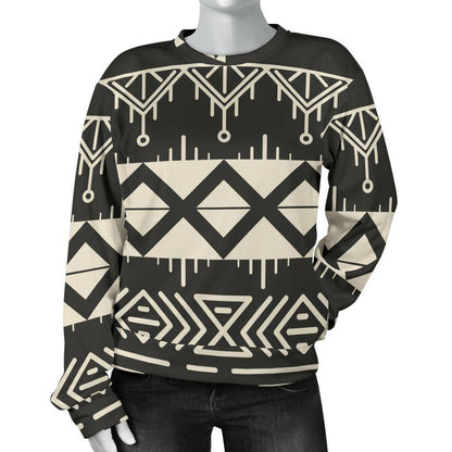 Black And Beige Aztec Pattern Print Women's Crewneck Sweatshirt GearFrost