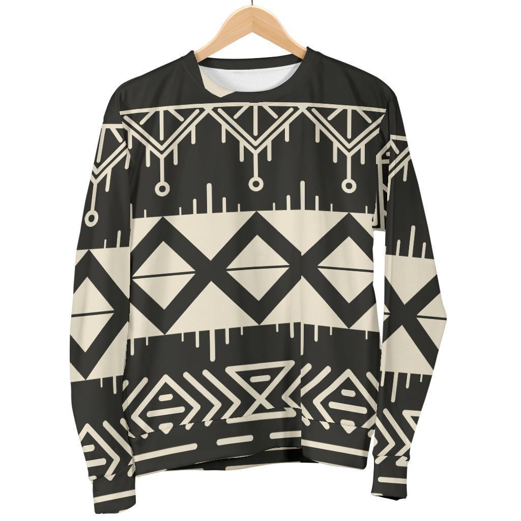 Black And Beige Aztec Pattern Print Women's Crewneck Sweatshirt GearFrost