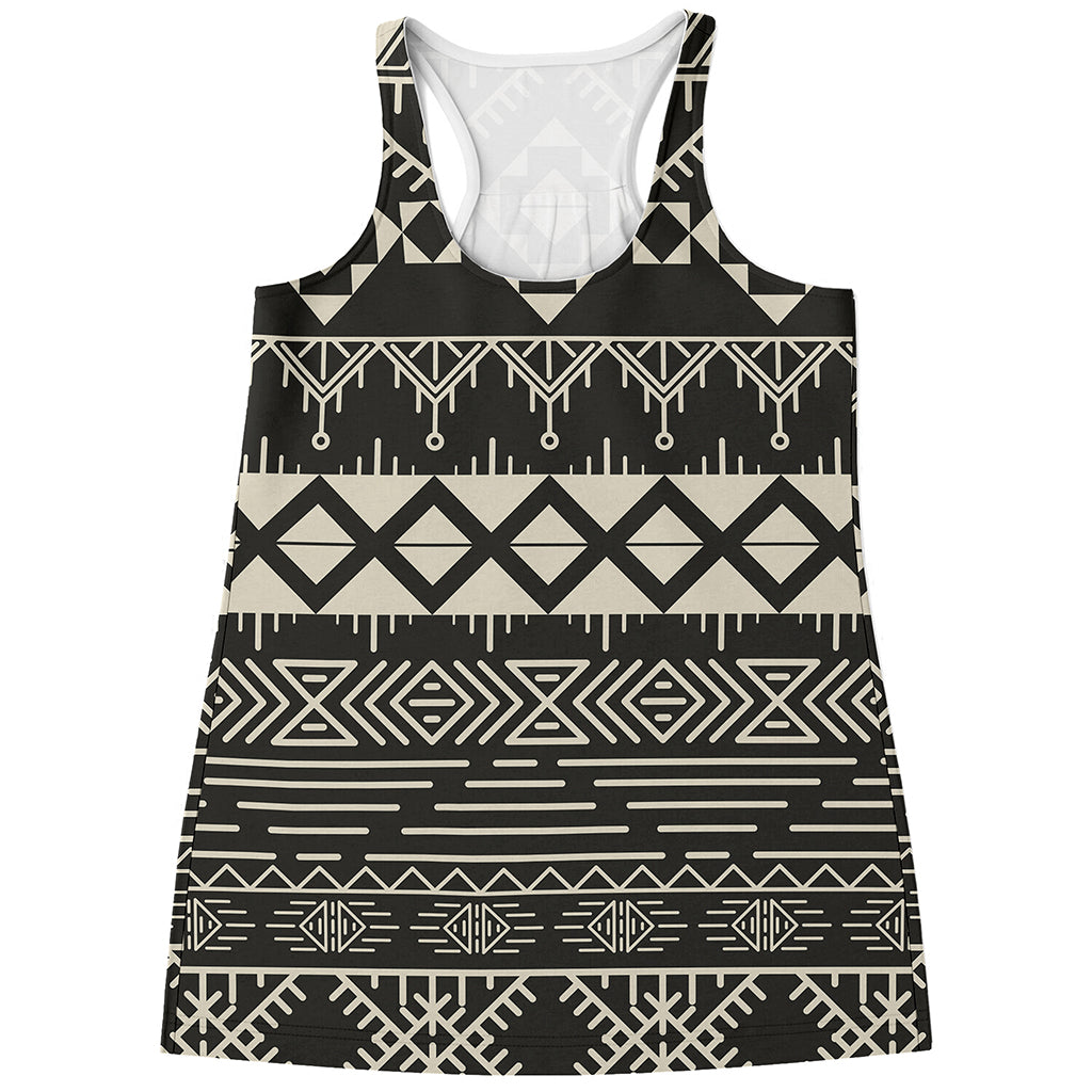 Black And Beige Aztec Pattern Print Women's Racerback Tank Top