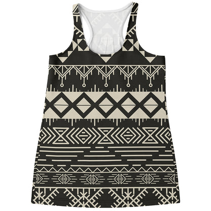 Black And Beige Aztec Pattern Print Women's Racerback Tank Top