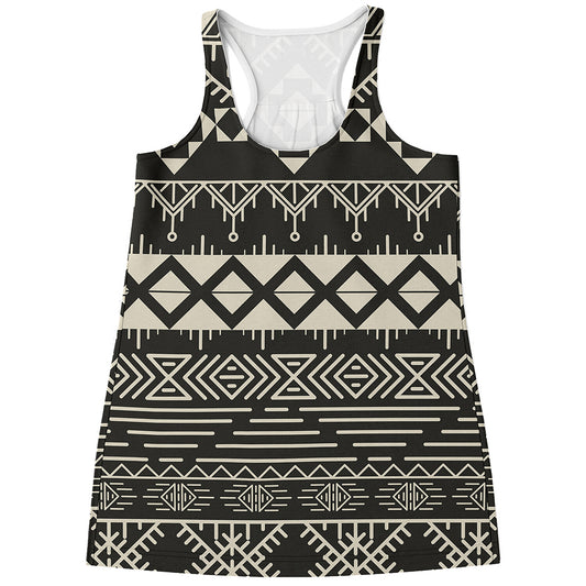 Black And Beige Aztec Pattern Print Women's Racerback Tank Top