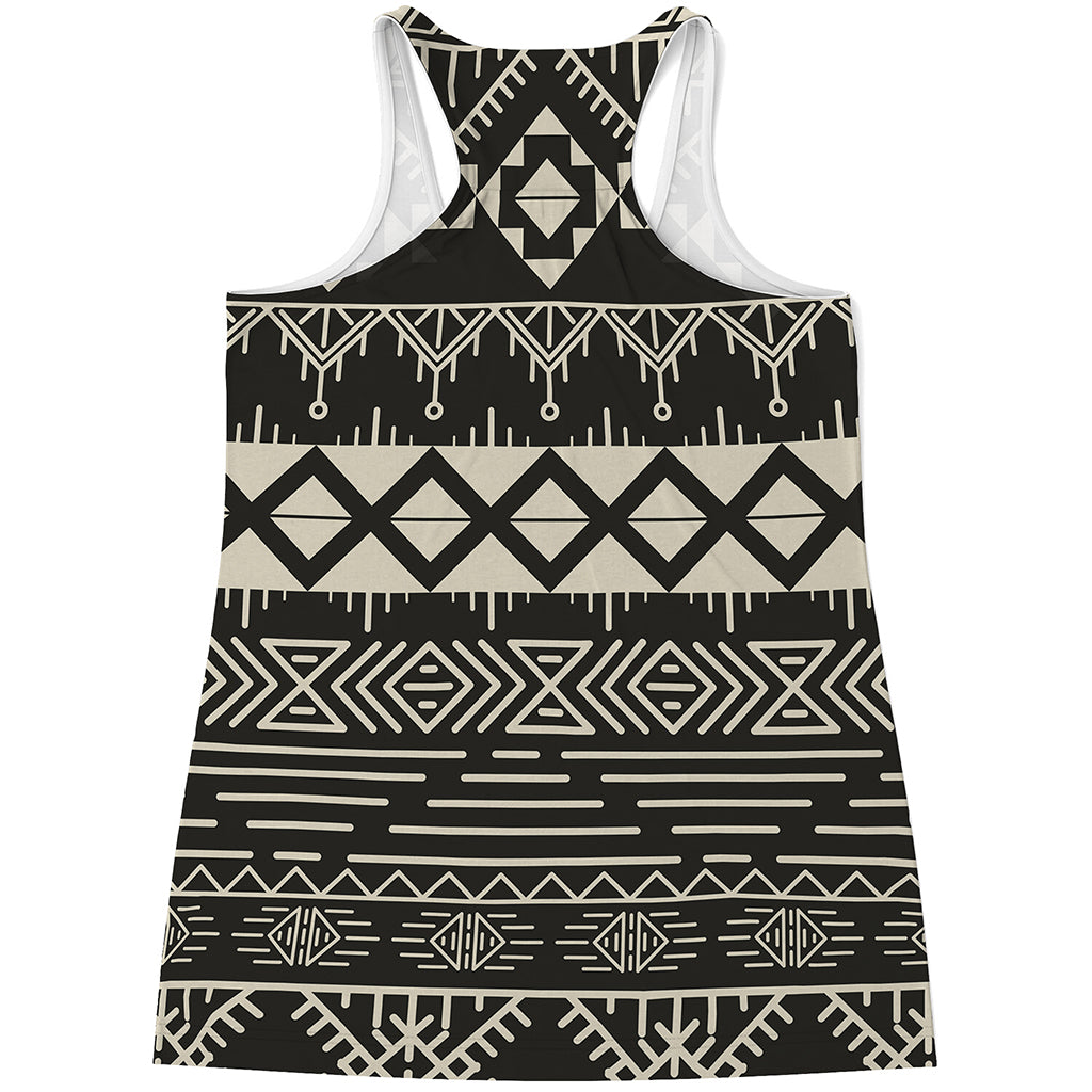 Black And Beige Aztec Pattern Print Women's Racerback Tank Top