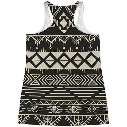 Black And Beige Aztec Pattern Print Women's Racerback Tank Top
