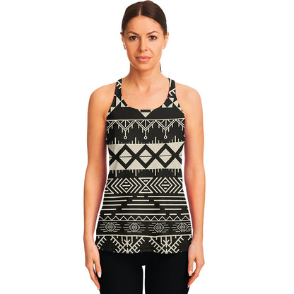 Black And Beige Aztec Pattern Print Women's Racerback Tank Top
